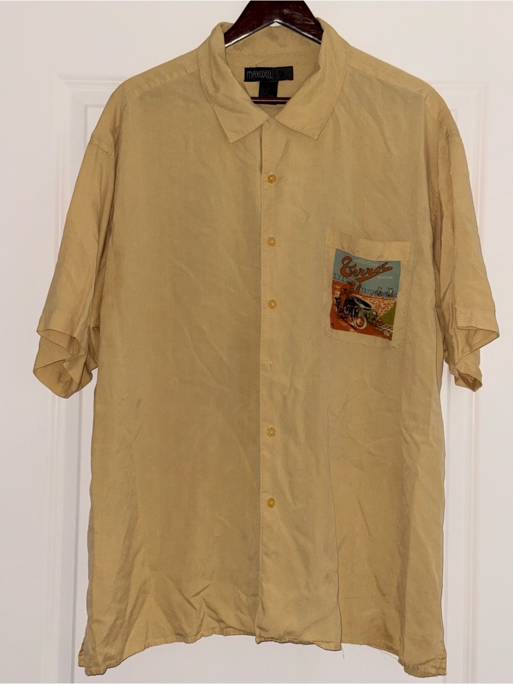 Maxwell & co. Cycles Terrot Dijon motorcycles 100% Silk Short Sleeve Shirt XXL